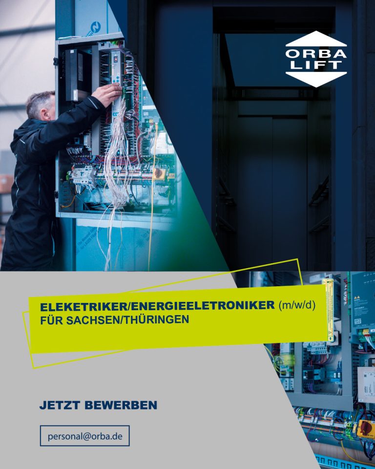 Stellenanzeige Elektiker, Person arbeitet an einem Aufzugsschaltschrank