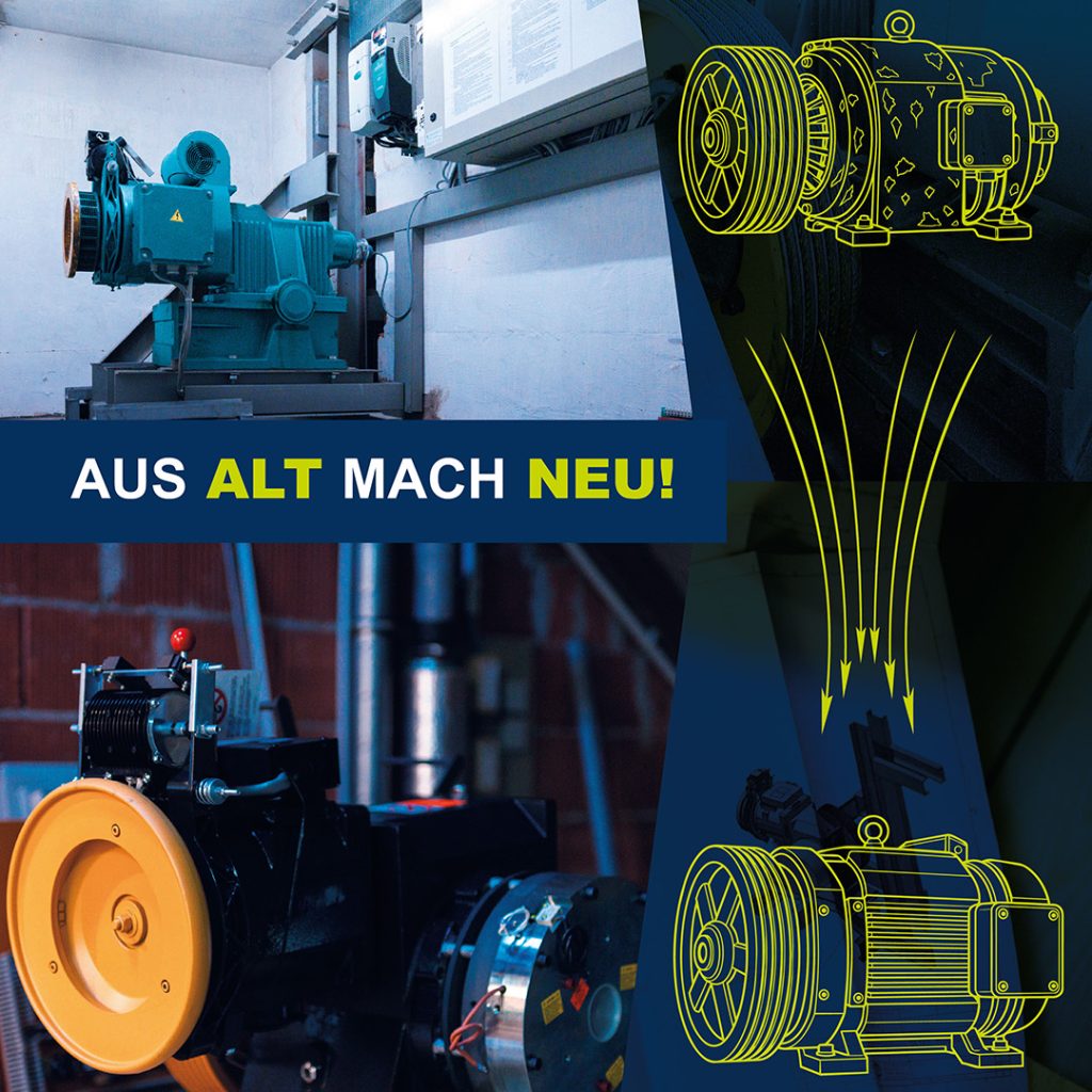 Aufzugsantriebvergleich. Aus al mach neu